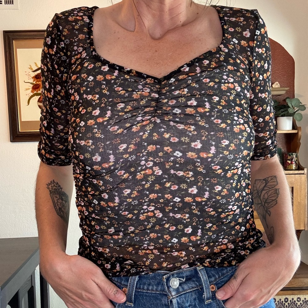 Floral Black sheer Top
